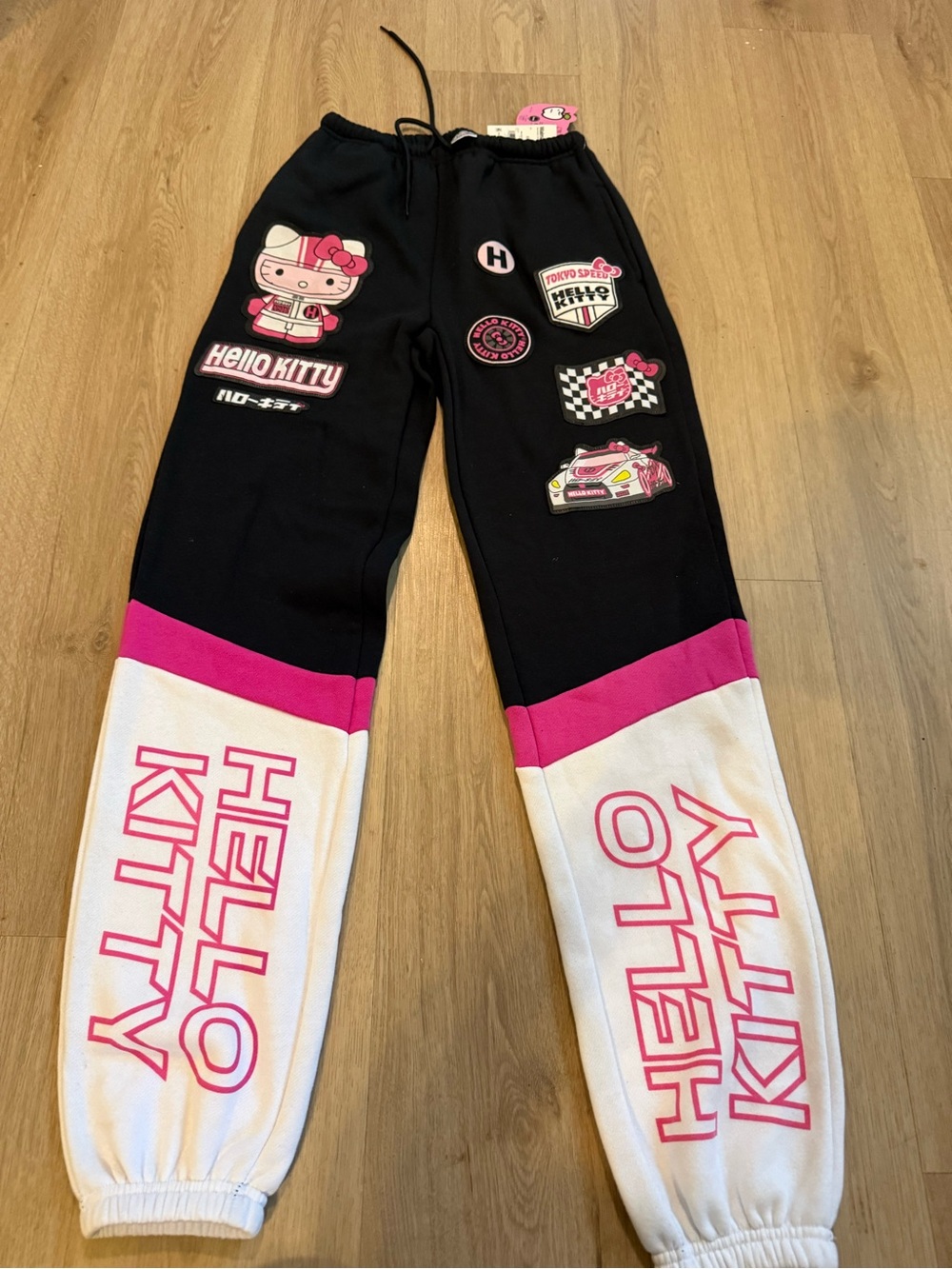 Hello Kitty Black, White & Pink Patchwork Jogger Bottoms Adult XXS